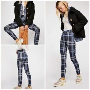Free People Plaid Mid Rise Skinny Pants